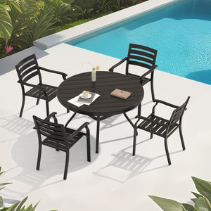 English Elm 5-Piece Outdoor Patio Dining Set With 4 Stackable Chairs & 40.6" Round Table For Garden Bliss W213S00055