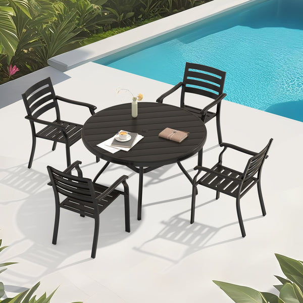 English Elm 5-Piece Outdoor Patio Dining Set With 4 Stackable Chairs & 40.6" Round Table For Garden Bliss W213S00055