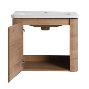 English Elm 24'' 24" Wall-Mounted Bathroom Vanity with Ceramic Sink, Soft-Close Door, Plywood Build, Space-Saving Design Imitative Oak W999P317928