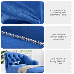 English Elm 58'' Velvet Chaise Lounge Tufted Right Arm Sleeper with Nailhead Trim Turned Wood Legs N723P431292C