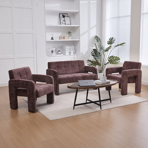 English Elm Nordic Ergonomic Double Armchair Upholstered Chenille Two-Seater Sofa 550lb Capacity Compact Lounge Chair WINE RED W395P380533