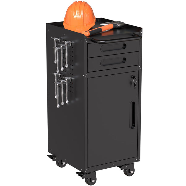 English Elm 34.3" Slim Steel Rolling Cabinet with Locking Door Two Drawers for Garage Workshop T2398P442675