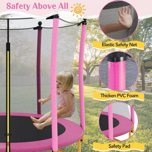 English Elm [without Basketball Hoop] 5.5 Ft Kids Trampoline with Safety Net and Foam Padded Poles Pink N739P443065H