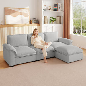 English Elm Cloud Sectional Sofa with Movable Chaise Soft Chenille Upholstery for Modern Living Rooms Gray W1359S00066