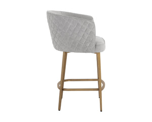 Sunpan Cornella Counter Stool - Elegant Modern Design with Antique Brass Frame and Chic Diamond Stitching Polo Club Stone