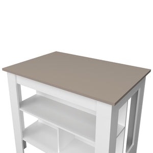 English Elm Kitchen Island Ada Taupe Multi with White Accents – Compact 35.4"H x 40.5"W Durable Engineered Wood Storage Oasis B092P238715
