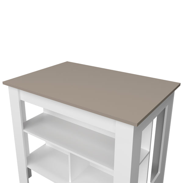 English Elm Kitchen Island Ada Taupe Multi with White Accents – Compact 35.4"H x 40.5"W Durable Engineered Wood Storage Oasis B092P238715