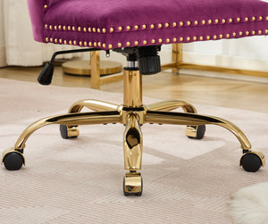 English Elm A&A Tufted Chenille Office Chair with Gold Chrome Base, Plush High-Rebound Cushion for Comfort Purple W1143P369101