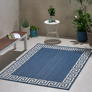 Christopher Knight Home® - Noble House - Preveli 5'3" X 7' Outdoor Area Rug, Blue and Ivory