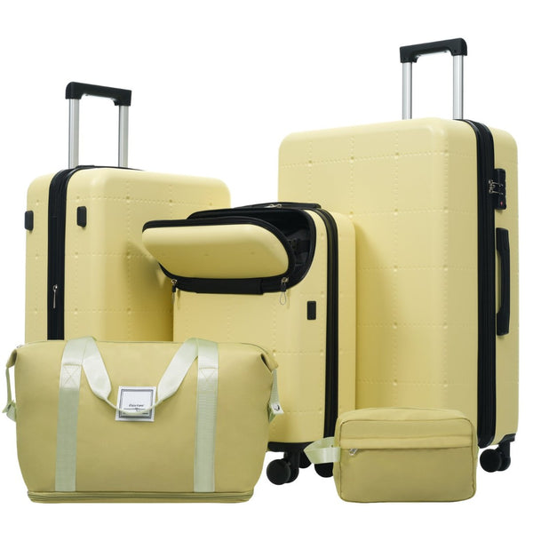 English Elm Luggage 5 Piece Hardside Abs Set with Front Access Carry on and Tsa Spinner Wheels Yellow N732P391557Y