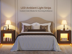 English Elm Rustic Wood End Table With Led Lighting & Integrated Power Hub - Stylish 2-Tier Storage Solution W1550P330032-GIGA