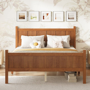 English Elm Twin Platform Bed Vertical Slat Headboard Farmhouse Shaker Wood Grain Finish Bedroom Walnut N733P422479D