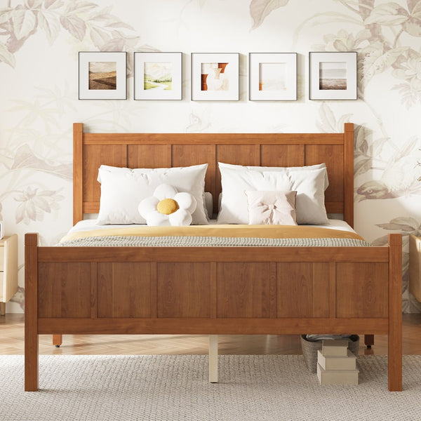 English Elm Twin Platform Bed Vertical Slat Headboard Farmhouse Shaker Wood Grain Finish Bedroom Walnut N733P422479D
