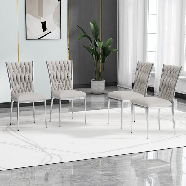 English Elm Modern Velvet Upholstered Dining Chairs Set of 2 with Electroplated Legs for Kitchen Light Gray W210P301597