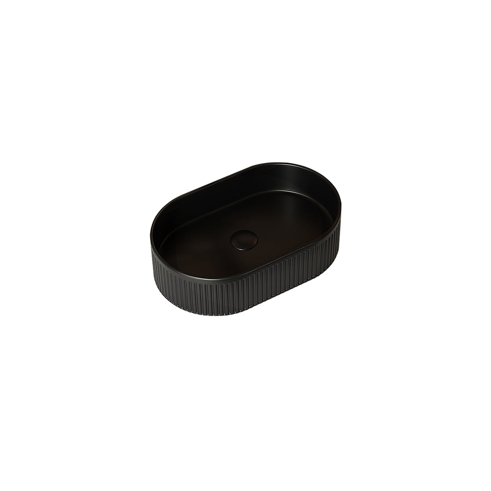 English Elm 20'' Oval Striped Vessel Ceramic Sink, Black Sintered Stone Countertop, Pre-Drilled Hole, Scratch & Water Resistant, Faucet Spout ≥9" Recommended W2615P226068