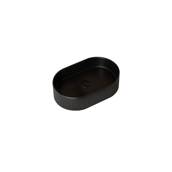 English Elm 20'' Oval Striped Vessel Ceramic Sink, Black Sintered Stone Countertop, Pre-Drilled Hole, Scratch & Water Resistant, Faucet Spout ≥9" Recommended W2615P226068
