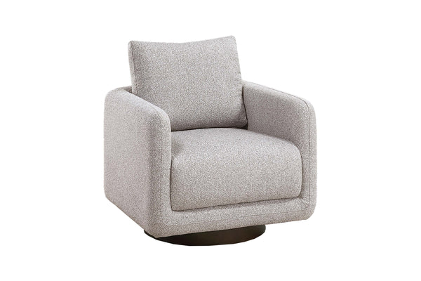 English Elm Modern Beige Bouclé Swivel Accent Chair — 360° Upholstered Low-Profile Cushion Chair with Wooden Base B011P369862
