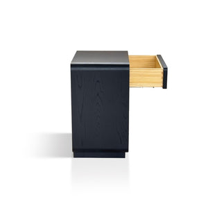 English Elm Nightstand Art Deco Matte Black Finish Antiqued Brass Hardware Open Shelf Bedroom B035P482920