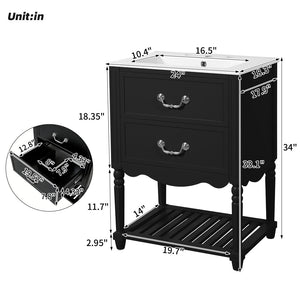 English Elm 24'' Vintage Bathroom Vanity with Ceramic Sink Soft Close Drawers Open Shelf Black N710P411237B