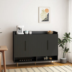 English Elm Sideboard,Shoe Modern 4-Door Black Storage Cabinet with Adjustable Shelves, Sturdy MDF Entryway Organizer W1321P371634