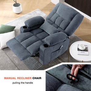 English Elm Massage Swivel Rocker Recliner with Heat Lumbar Relief and Usb Port for Living Room Blue W1521P478306