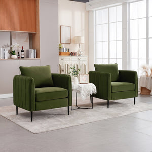 English Elm Accent Velvet Armchair Mid-century Modern Plush Seat with Metal Legs for Any Room Green W3244P325833