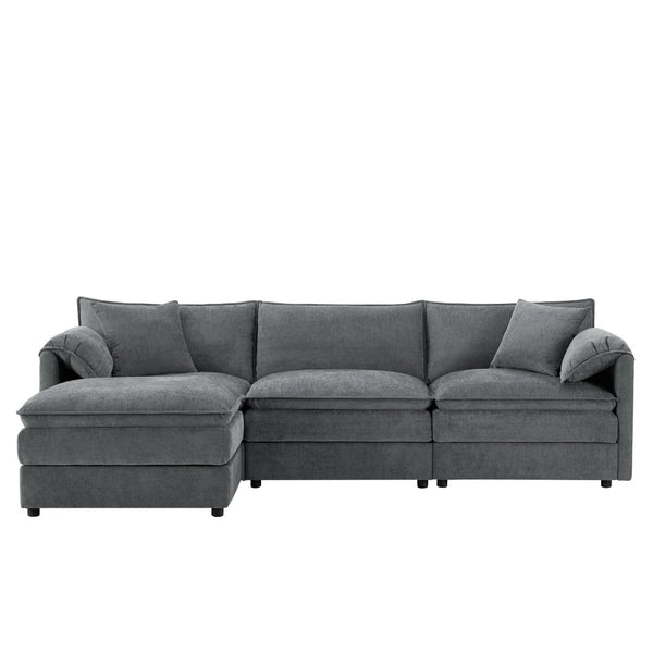 English Elm [video]103" Chenille L-shaped Sectional with Movable Ottoman Deep Seat Cloud Sofa Dark Gray N723S0687B
