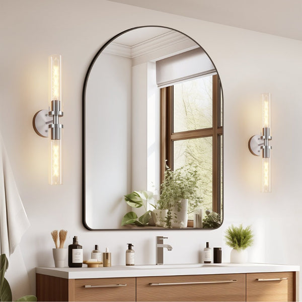 English Elm Wall Sconces Set Of Two, Modern Brushed Nickel Fixtures With Clear Glass Shades For Elegant Illumination W2312P389966-GIGA