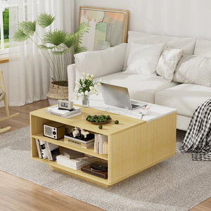 English Elm Lift Top Coffee Table Faux Marble Surface Hydraulic Storage Shelves Modern Home T3773P419176