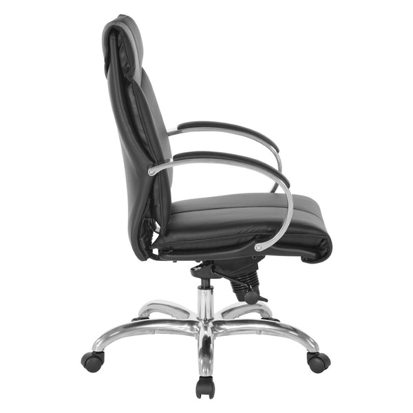 OSP Home Furnishings Deluxe Executive Top Grain Leather Office Chair with Lumbar Support and Chrome Arms Mid 8201