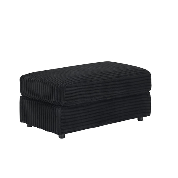 English Elm 39-inch Spring Corduroy Armchair and Ottoman Set with Cup Holder, Plush Sponge Cushions, 350lb Support Black W1658S00048