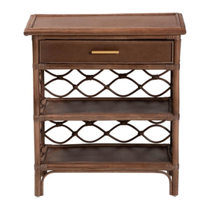 English Elm Bohemian Woven Rattan Nightstand with Geometric Drawer for Organic Bedroom Styling B2750P467858