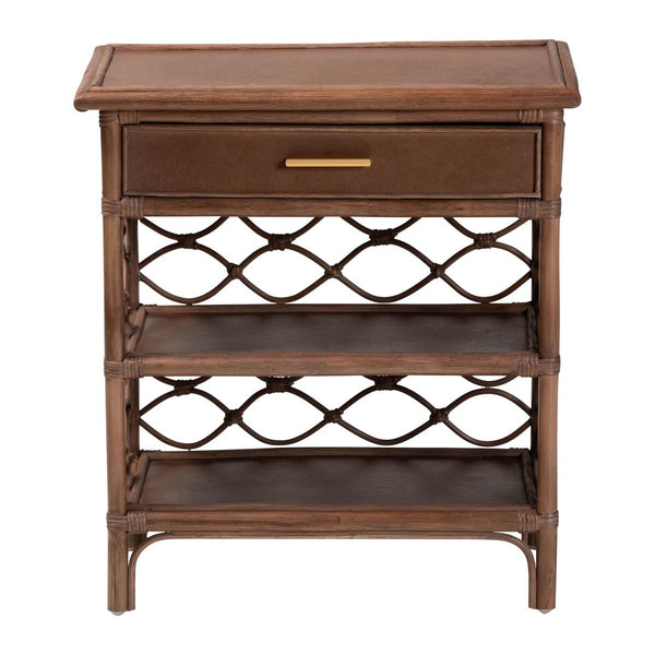 English Elm Bohemian Woven Rattan Nightstand with Geometric Drawer for Organic Bedroom Styling B2750P467858