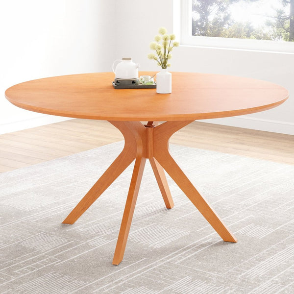 English Elm 47" Round Wood Dining Table Seats Six with Industrial Metal Base for Modern Homes Honey T3623P437349