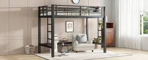 English Elm Twin Metal Loft Bed with Sturdy Frame, Space-Saving Underbed Storage, Safe Ladder & Guardrails W1580P370676