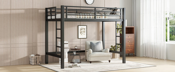 English Elm Twin Metal Loft Bed with Sturdy Frame, Space-Saving Underbed Storage, Safe Ladder & Guardrails W1580P370676