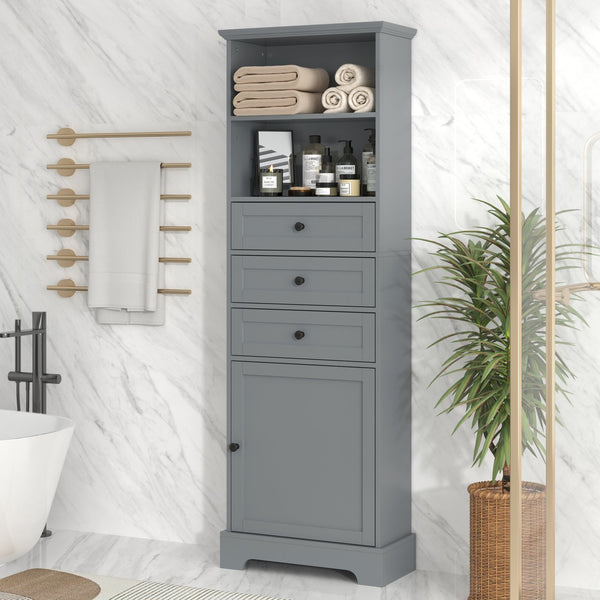English Elm Gray Tall Storage Cabinet with 3 Drawers, Adjustable Shelves, Anti-Dump Device for Bathroom Office Home Organizing 42x23.75x6.5 WF323347AAE