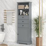 English Elm Gray Tall Storage Cabinet With 3 Drawers and Adjustable Shelves For Bathroom, Study, Office and Interior, Mdf Board With Painted Finish