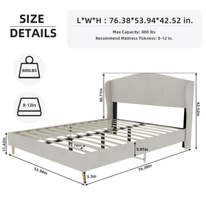 English Elm Suede Tufted Platform Bed Full Size Upholstered Headboard for Restful Bedroom Retreat Beige W1935P361016