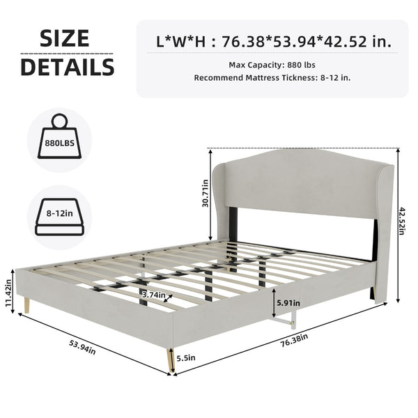 English Elm Suede Tufted Platform Bed Full Size Upholstered Headboard for Restful Bedroom Retreat Beige W1935P361016