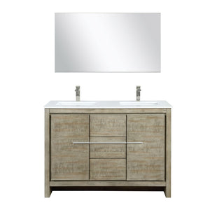 English Elm Rustic Acacia Double Bath Vanity With White Quartz Top, Brushed Nickel Faucet & 43" Mirror Set B2731S01679-GIGA