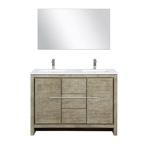 English Elm Rustic Acacia Double Bath Vanity With White Quartz Top, Brushed Nickel Faucet & 43" Mirror Set B2731S01679-GIGA