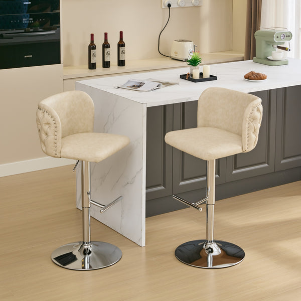 English Elm A&A Modern Swivel Barstools Set Of 2 - Adjustable Height, Chrome Base, Ergonomic Pu Upholstered Comfort W1143P193492