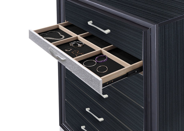 English Elm Naima Modern Textured Finish Dresser with Felt-Lined Jewelry Drawer, Silver Pulls, Smooth Glide Black 57 L x 20 W x 37 H B2726P261246