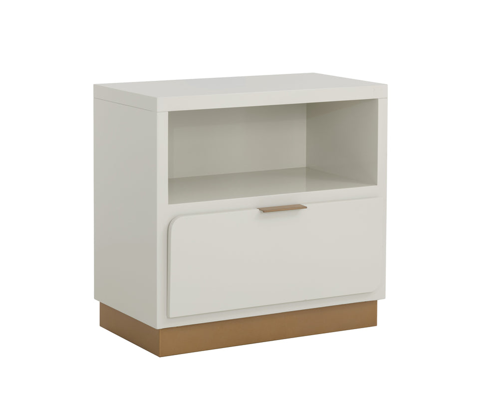 Sunpan Jenkins Nightstand - Contemporary Minimalist Design with Rustic Bronze Hardware for Luxe Bedrooms High Gloss Cream