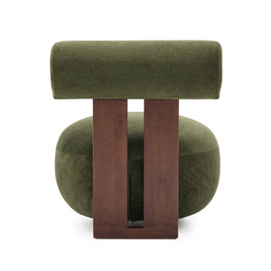 English Elm Modern Sculptural Velvet Accent Chair with Solid Wood Legs for Eclectic Living Spaces Olive Green,Walnut N776P420637G