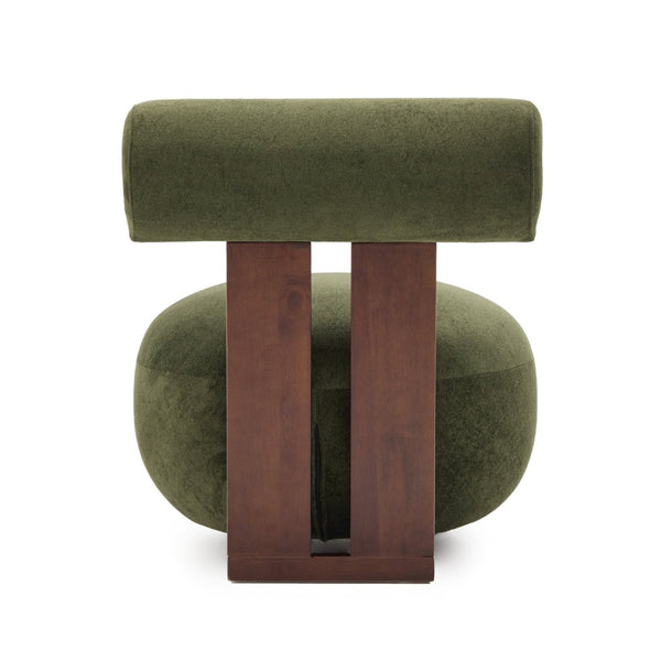 English Elm Modern Sculptural Velvet Accent Chair with Solid Wood Legs for Eclectic Living Spaces Olive Green,Walnut N776P420637G