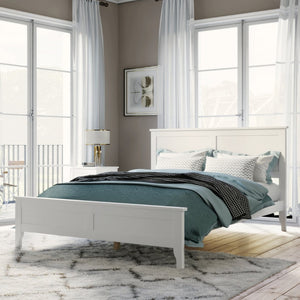 English Elm Modern Pine Wood Full Platform Bed Slatted Headboard Minimalist Bedroom Frame White N701P407155K