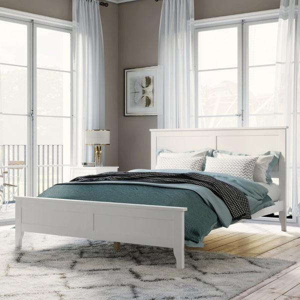 English Elm Modern Pine Wood Full Platform Bed Slatted Headboard Minimalist Bedroom Frame White N701P407155K