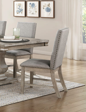 English Elm Set of 2 Southlake Side Chairs Linen Upholstered Back Nailhead Trim Brown‑Gray Wire‑Brushed Oak Finish B011P239562